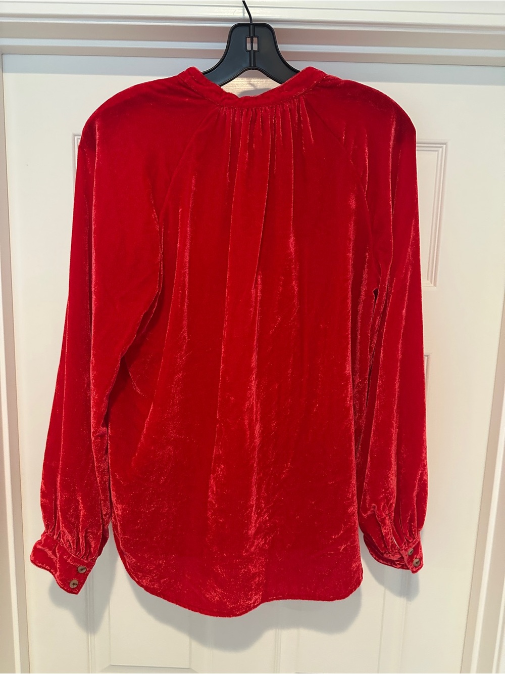 Pilcro Anthropologie Holiday Ready Red Velvet Button-Down Blouse - Picture 4 of 4